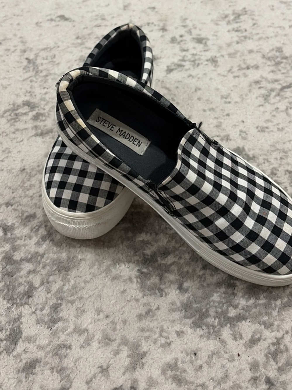 Steve Madden Black & White Gingham Slip-On Sneakers